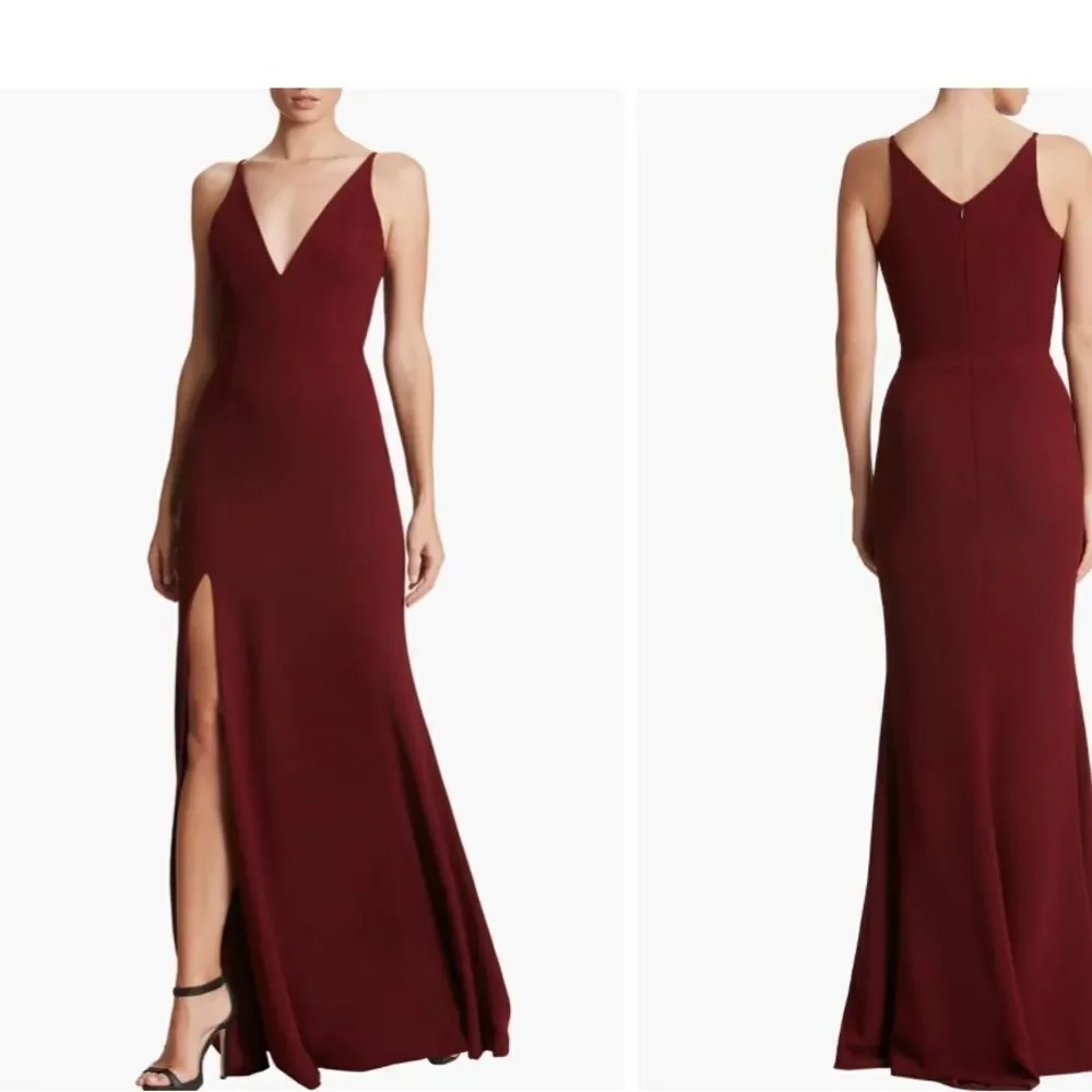 NEW Dress The Population Burgundy Iris Crepe Maxi Formal Gown S